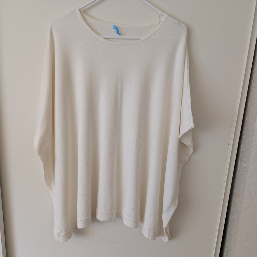 J. McLaughlin Womens OS White Poncho Sweater Coastal Beach Cottagecore Bohemian